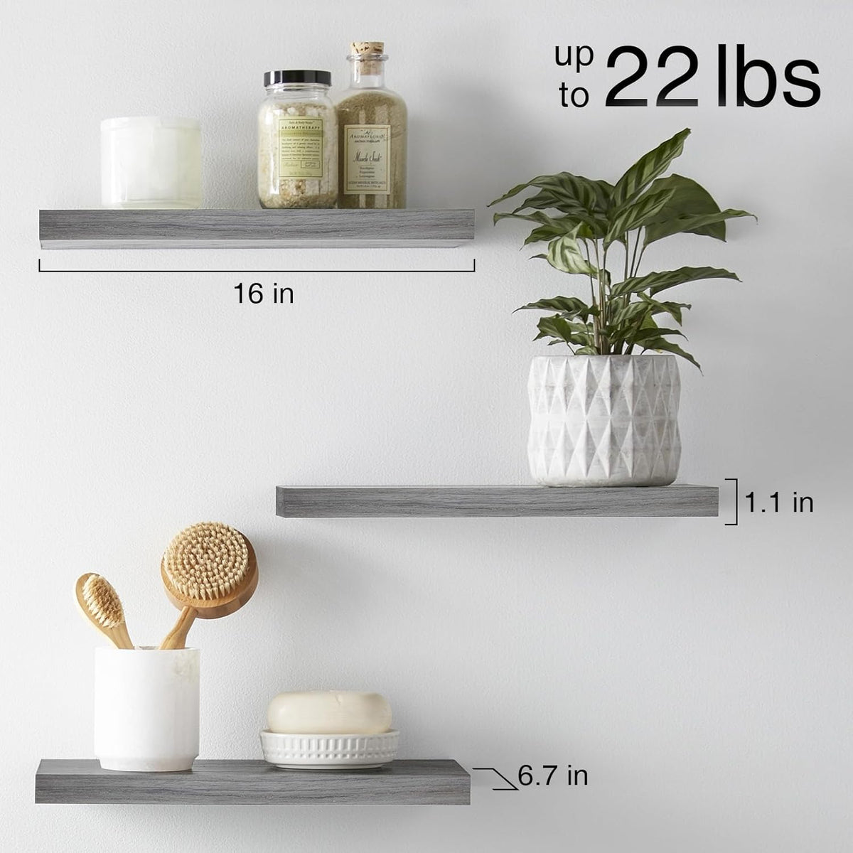 BAYKA Floating Shelves for Wall, Wall Mounted Rustic Wood Shelves for Bathroom, Bedroom, Living