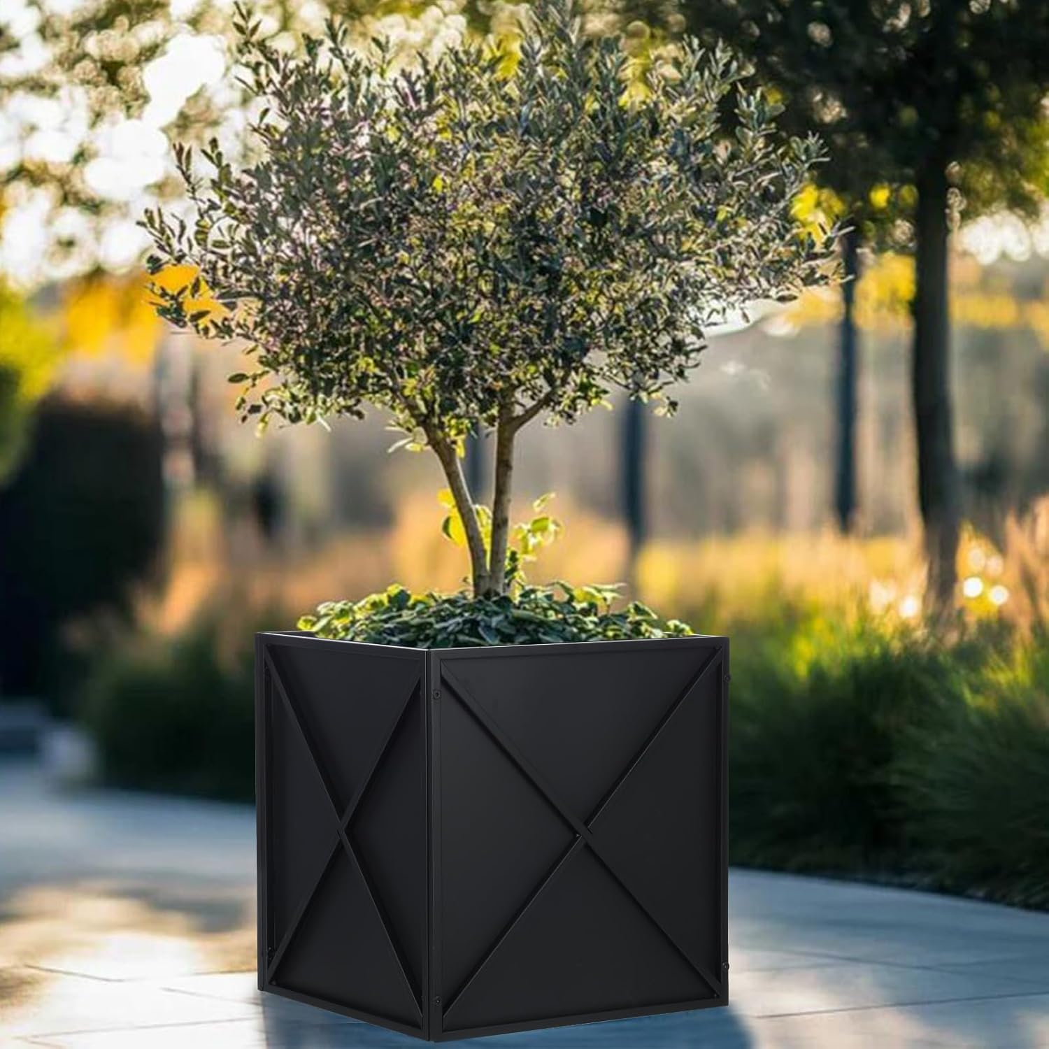 Metal Square Planter Box Tall Planters for Outdoor Plants Modern Heavy Duty with Drainage Holes for