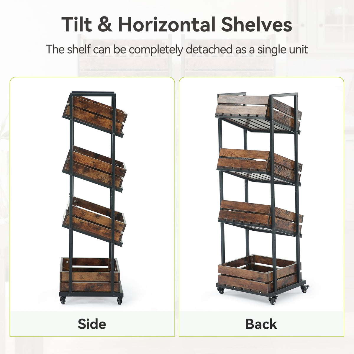 LITTLE TREE 4-Tier Basket Stand with Locked Wheels, Mobile Fruit and Vegetable Storage, Floor Stand