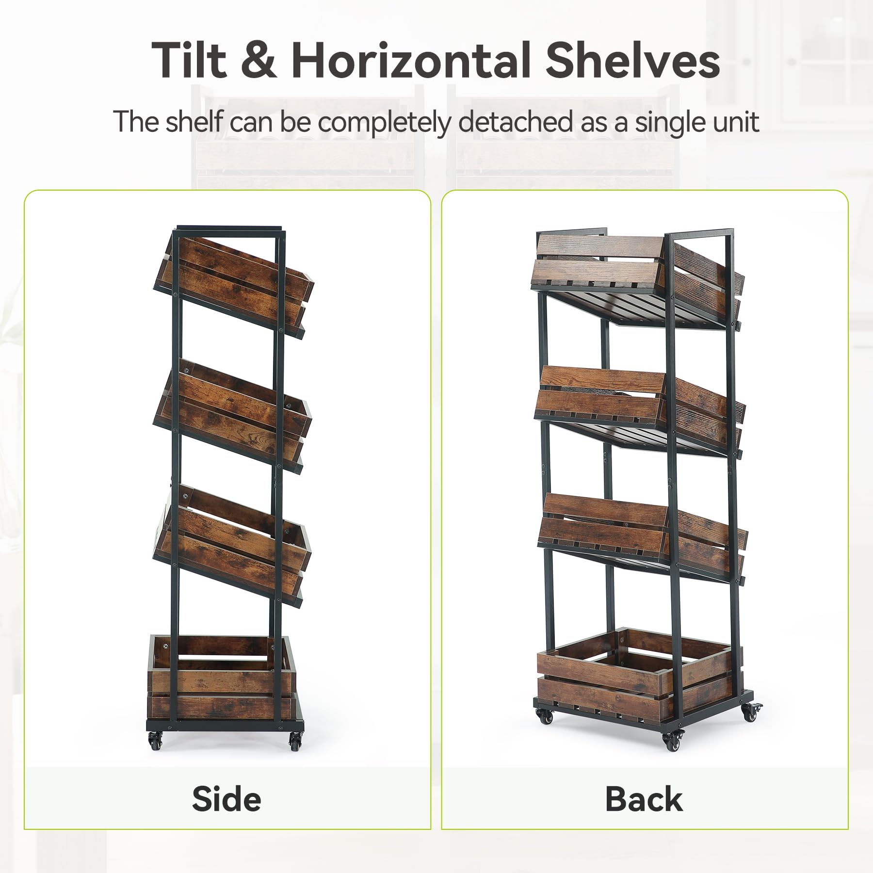 LITTLE TREE 4-Tier Basket Stand with Locked Wheels, Mobile Fruit and Vegetable Storage, Floor Stand