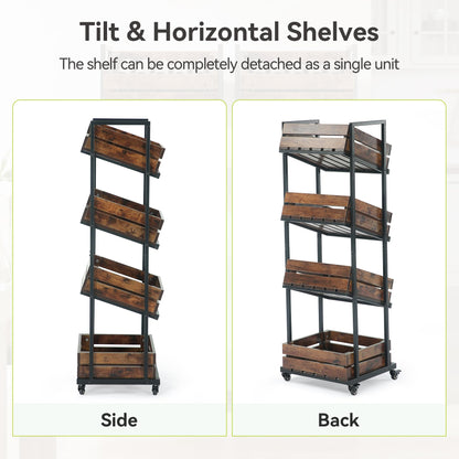 LITTLE TREE 4-Tier Basket Stand with Locked Wheels, Mobile Fruit and Vegetable Storage, Floor Stand