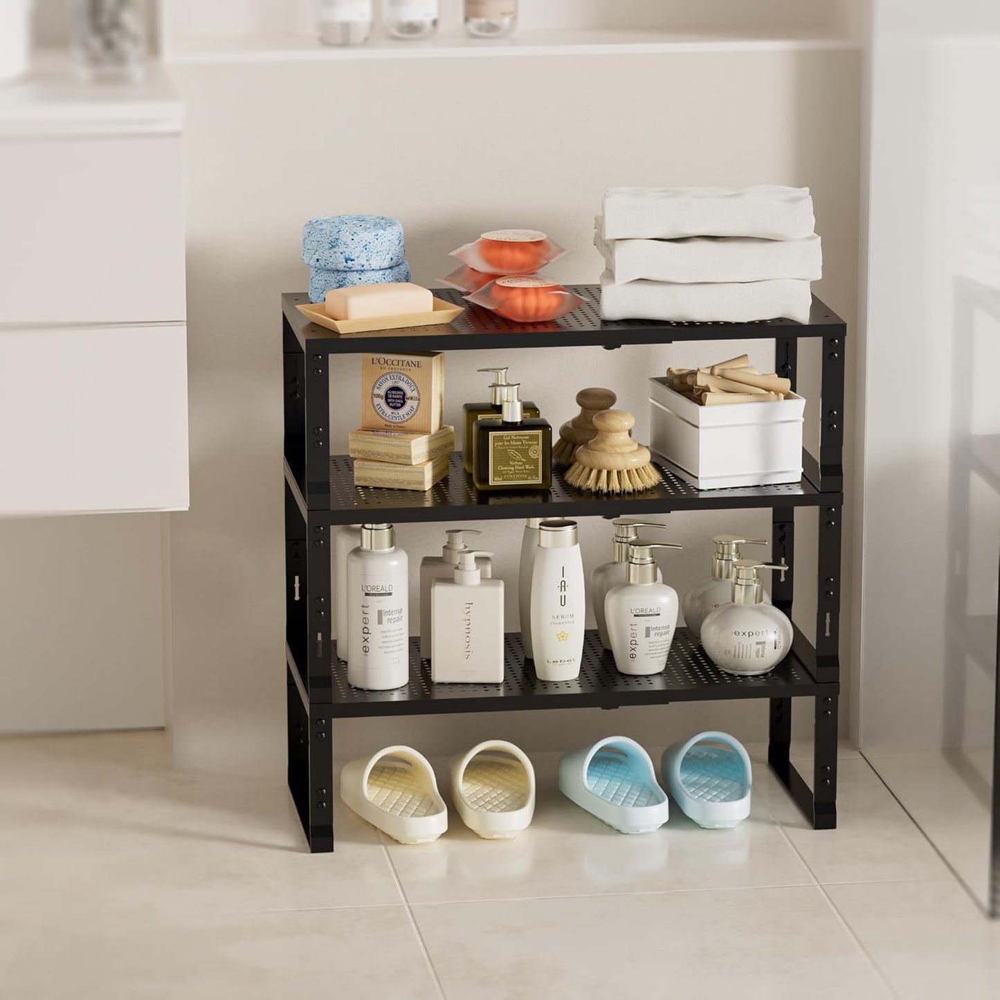 Expandable Spice Rack,Stackable Storage for Cabinet, Multi-Functional Kitchen