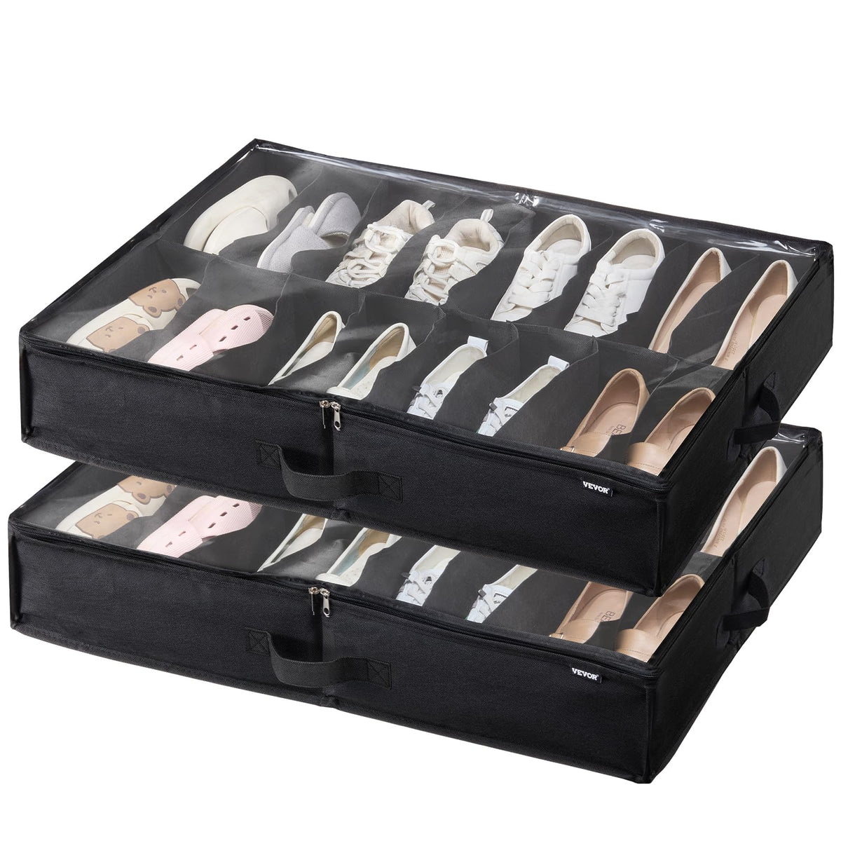 VEVOR Under Bed Shoe Storage Organizer, Set of 2, Total 32 Compartments, Underbed Shoes Closet