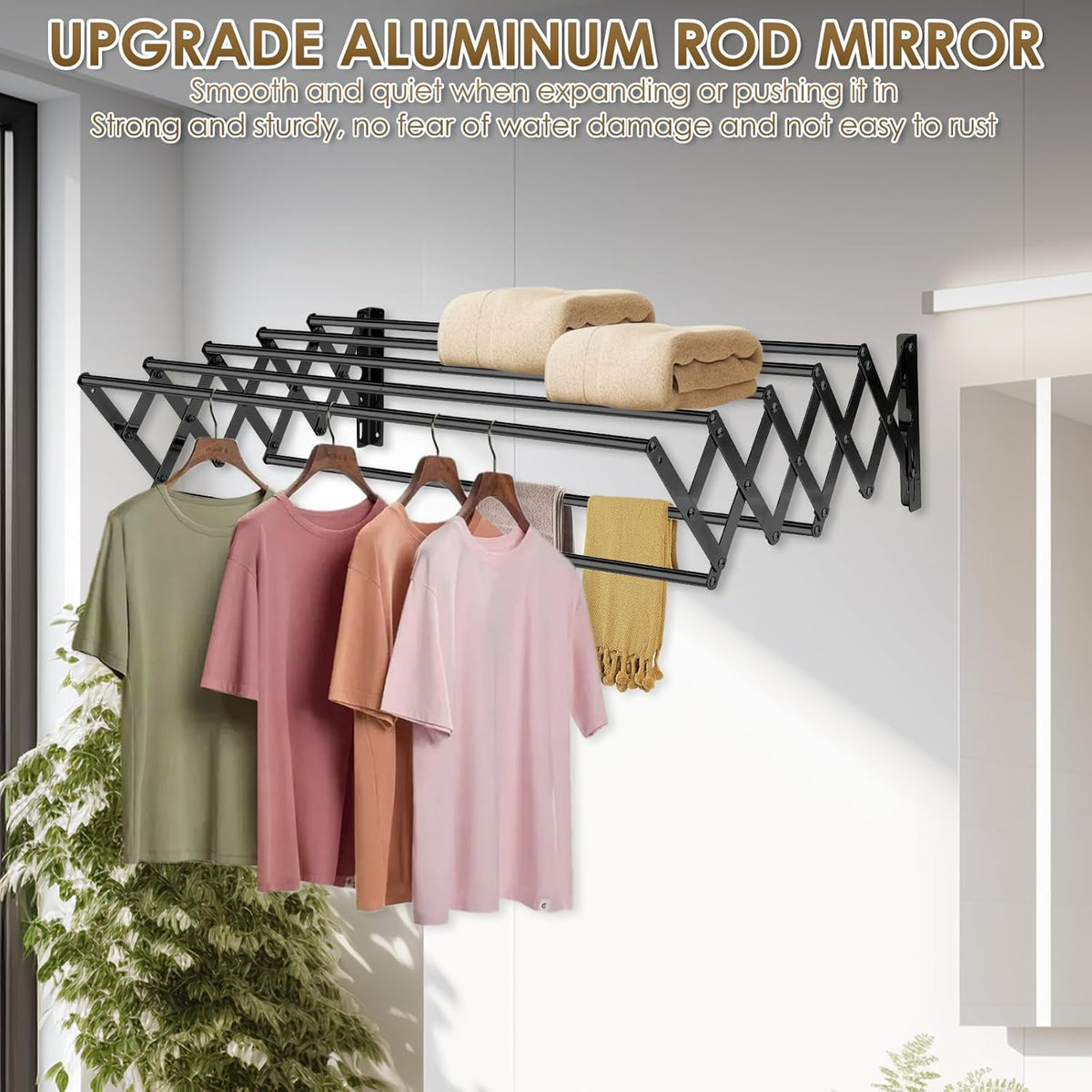 XL-31.5'' Wall Mounted Clothes Drying Rack, 130 lbs Large Capacity Rustproof Retractable