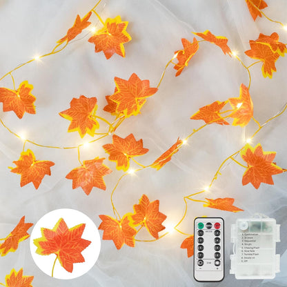suddus Vine with Fairy Lights Battery Operated, 33ft 100 LED Maple Leaf String Lights with Remote