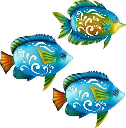 Metal Fish Wall Decor Coastal Ocean Sea Hanging Decorations Metal Fish Art Outdoor Wall Sculptures