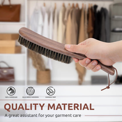 Lint Brush for Clothes with 100% Soft Horse Hair Bristle, Large Walnut Wood Handle, Lint Remover