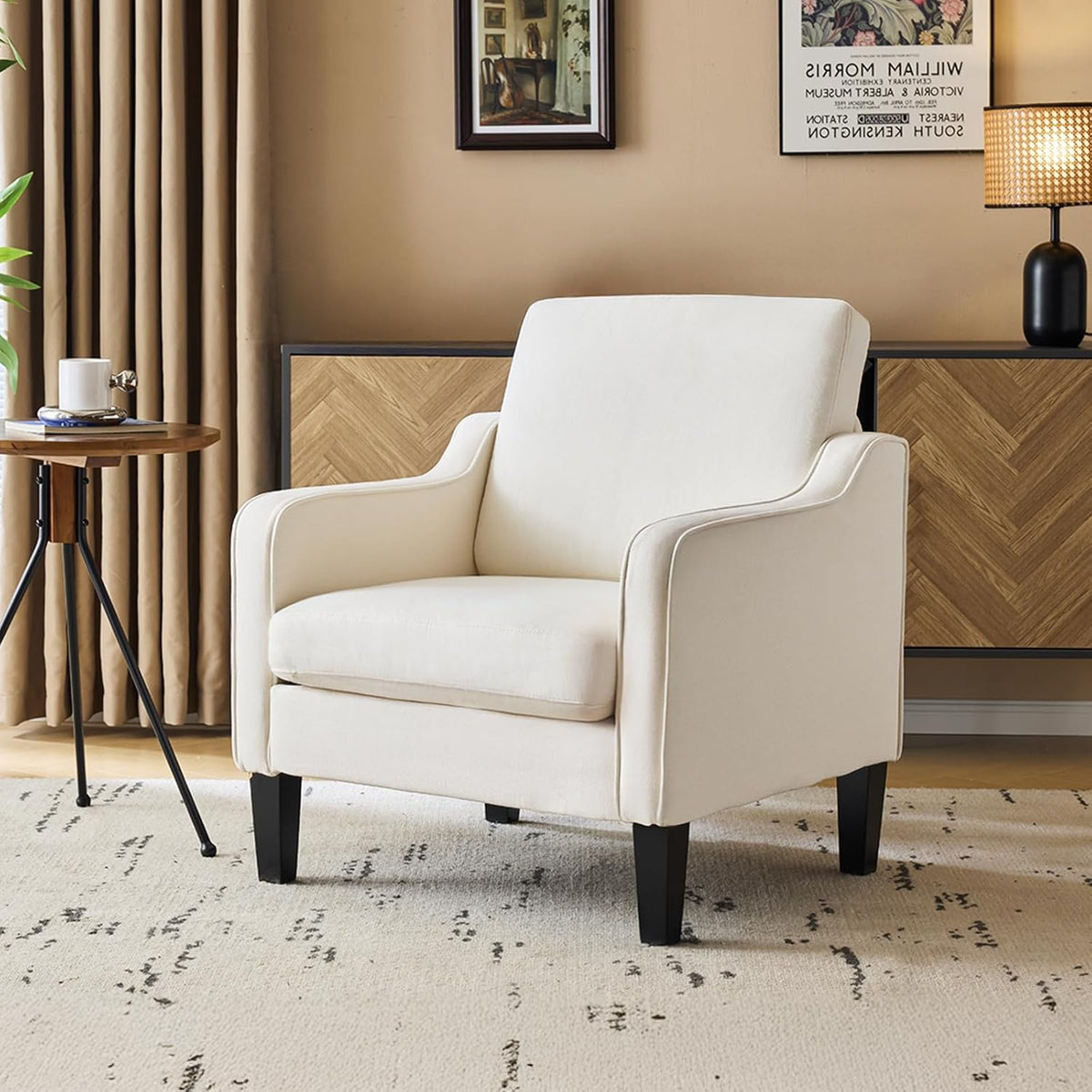 VINGLI Mid Century Modern Accent Chair, Beige Fabric Accent Chairs for Living Room Upholstered