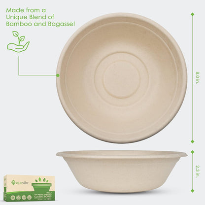 100% Compostable Paper Bowls [32 oz.] – 150 Disposable Bowls Eco Friendly Sturdy Tree Free Liquid