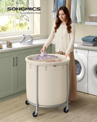 SONGMICS Laundry Basket, Rolling Steel Frame with 2 Locking Wheels, 240 L