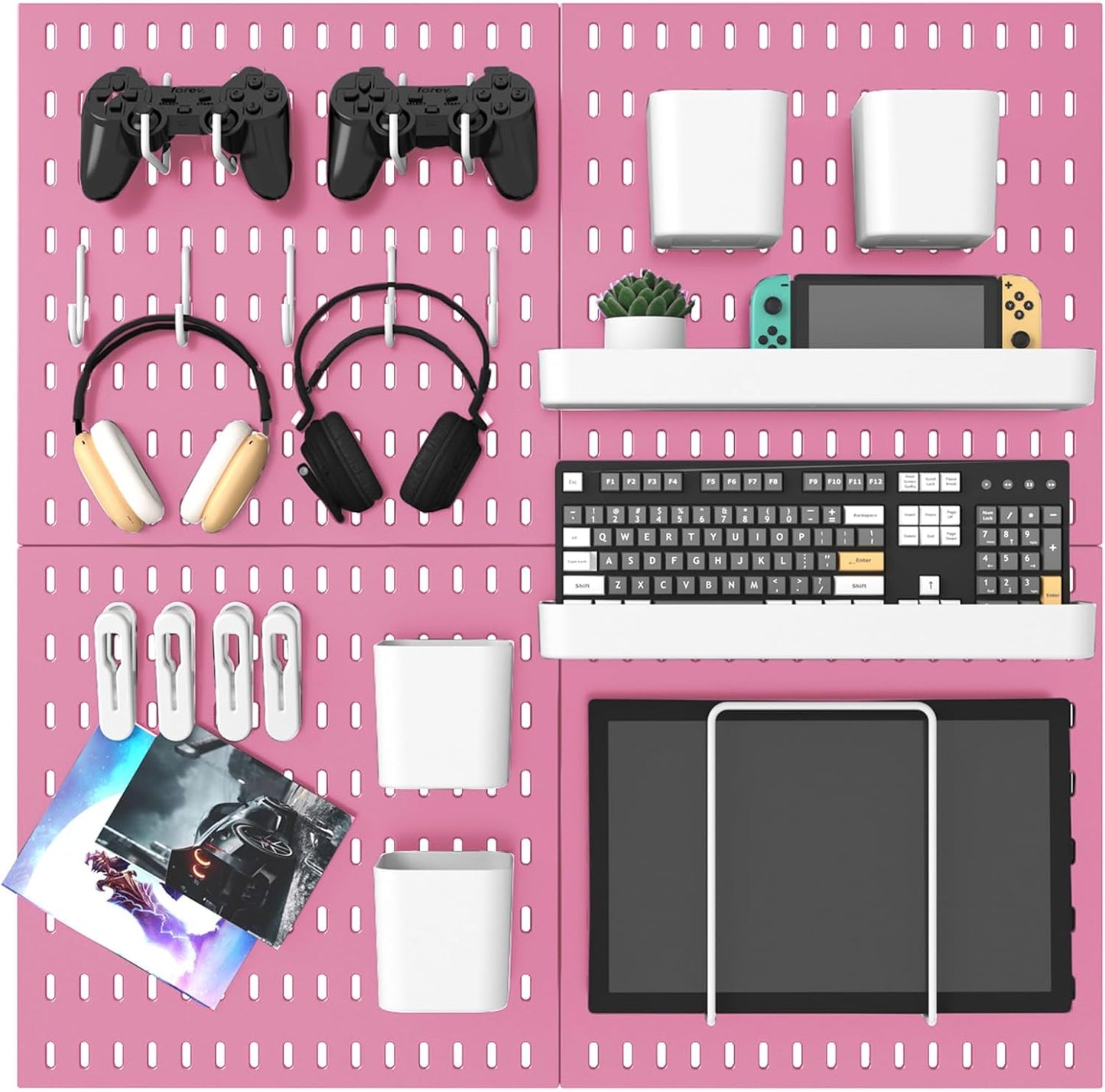Pegboard Combination Kit, 25.2" x 25.2" Wall Mounted Storage Set with 4 Pegboards & 20 Accessories