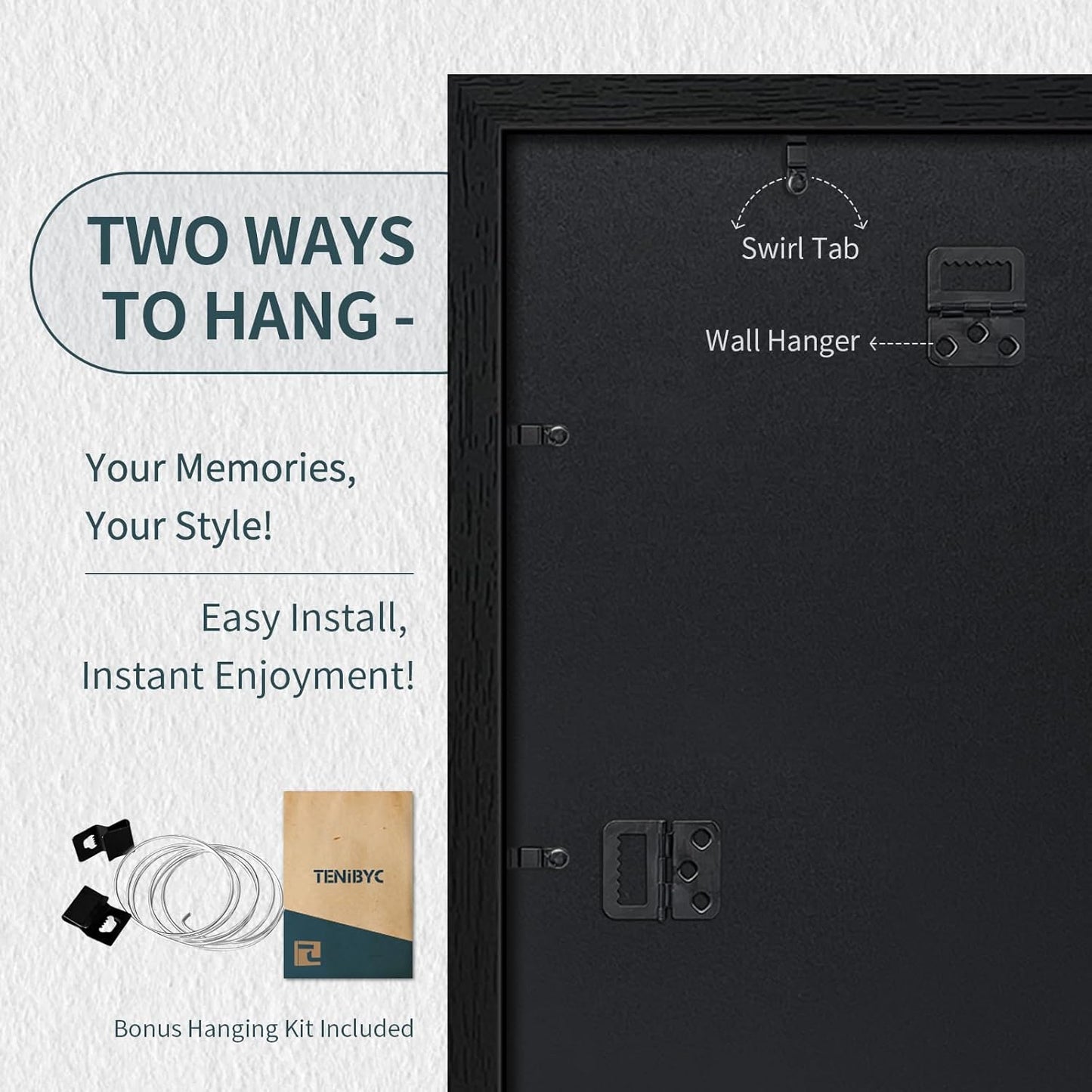 12x18 Poster Frame Set - 3 Pack, Textured Black Solid Wood with HD Tempered Glass, Wall Gallery