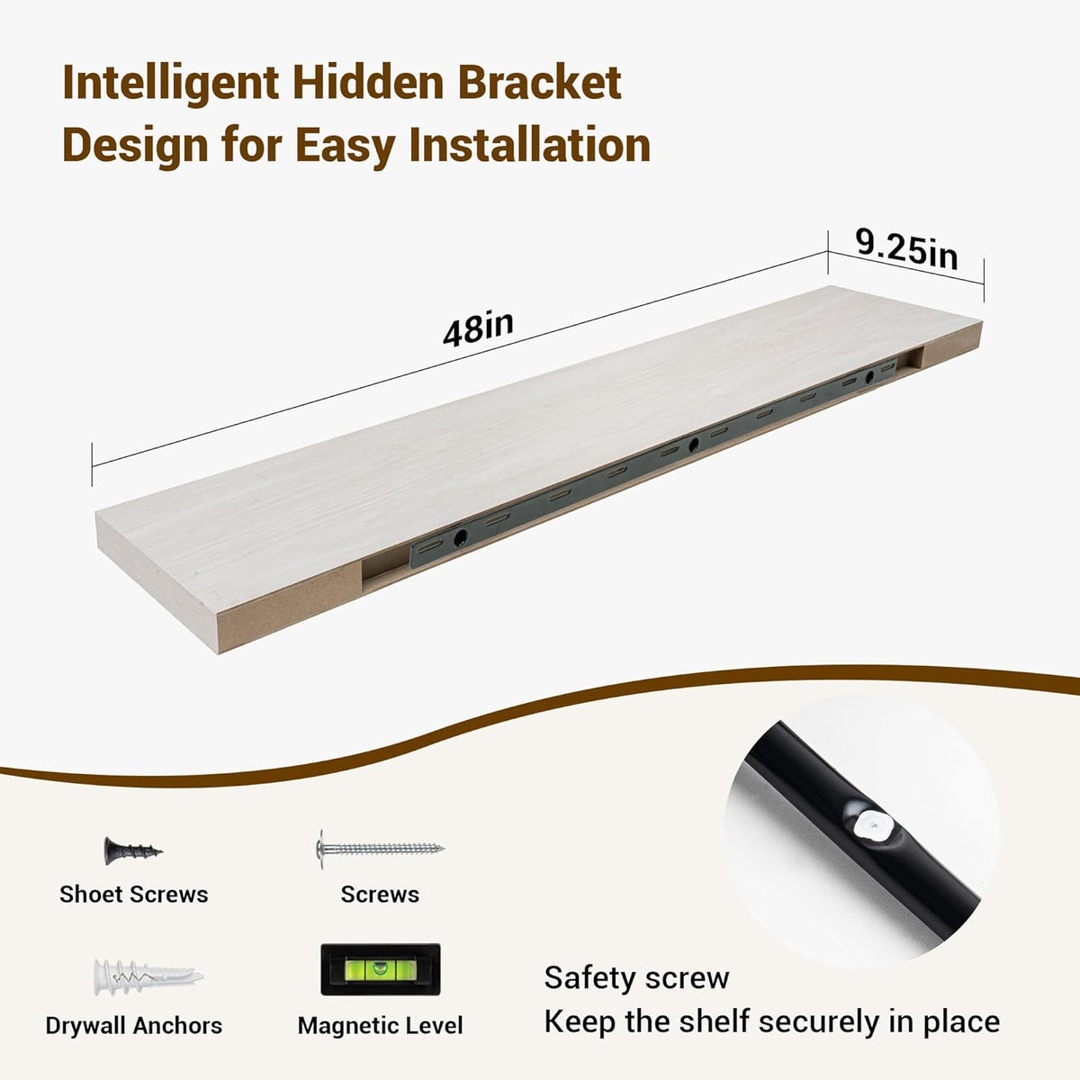 48 Inch Floating Shelves, 48"x9.25"x1.5" Inch Deep Floating Shelves for Wall, Wooden Shelves for