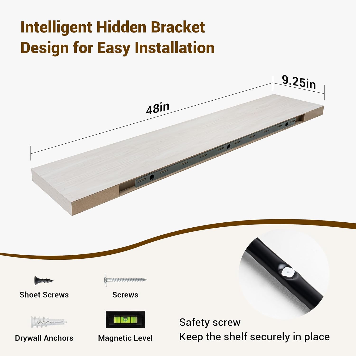 48 Inch Floating Shelves, 48"x9.25"x1.5" Inch Deep Floating Shelves for Wall, Wooden Shelves for