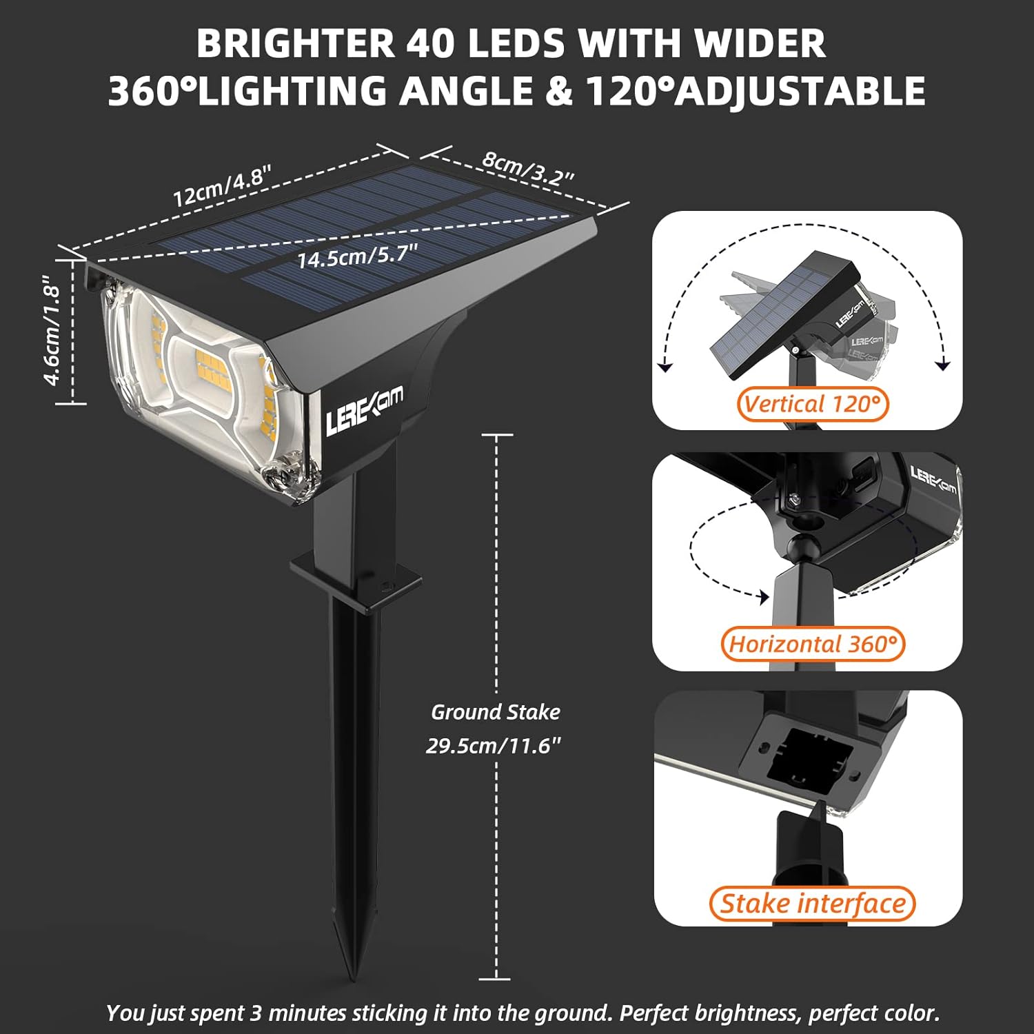 Solar Spot Lights Outdoor Landscape Lights, 40 LEDs Landscape Spotlights Outdoor Waterproof Auto