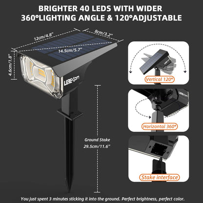 Solar Spot Lights Outdoor Landscape Lights, 40 LEDs Landscape Spotlights Outdoor Waterproof Auto