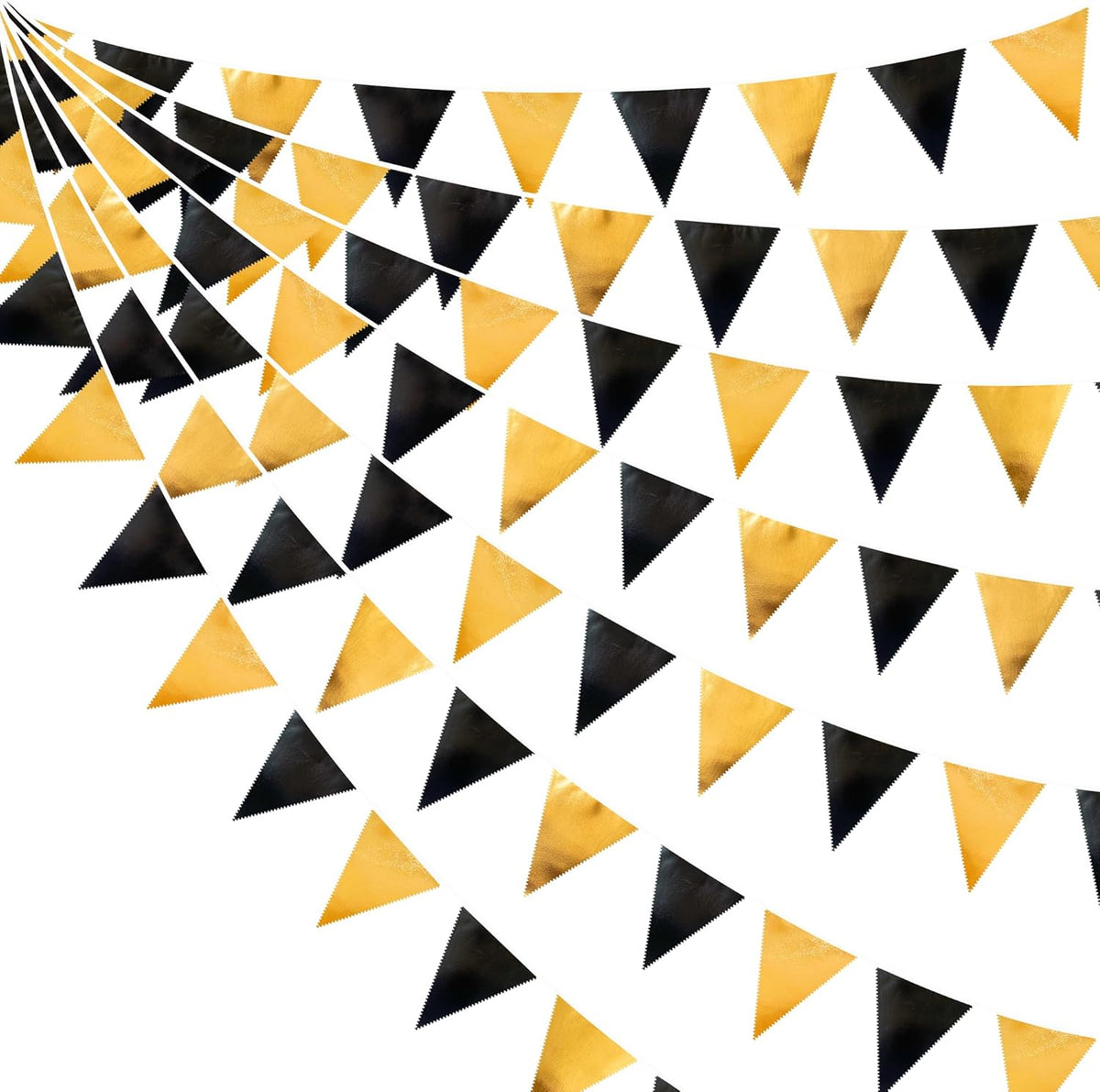 Black and Gold Party Decorations Triangle Pennant Banner Flag Metallic Fabric Bunting Garland for
