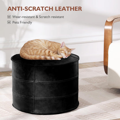 Round Leather Ottoman,Handmade Stuffed Ottoman,Genuine Leather Pouf, Foot Rest Pouf,Comfortable