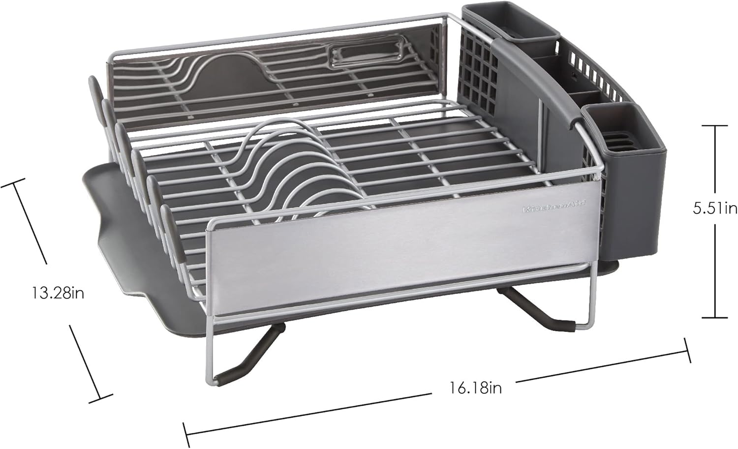 KitchenAid Compact Space Saving, Dish Rack with Removable Flatware Caddy and Angled Self Draining