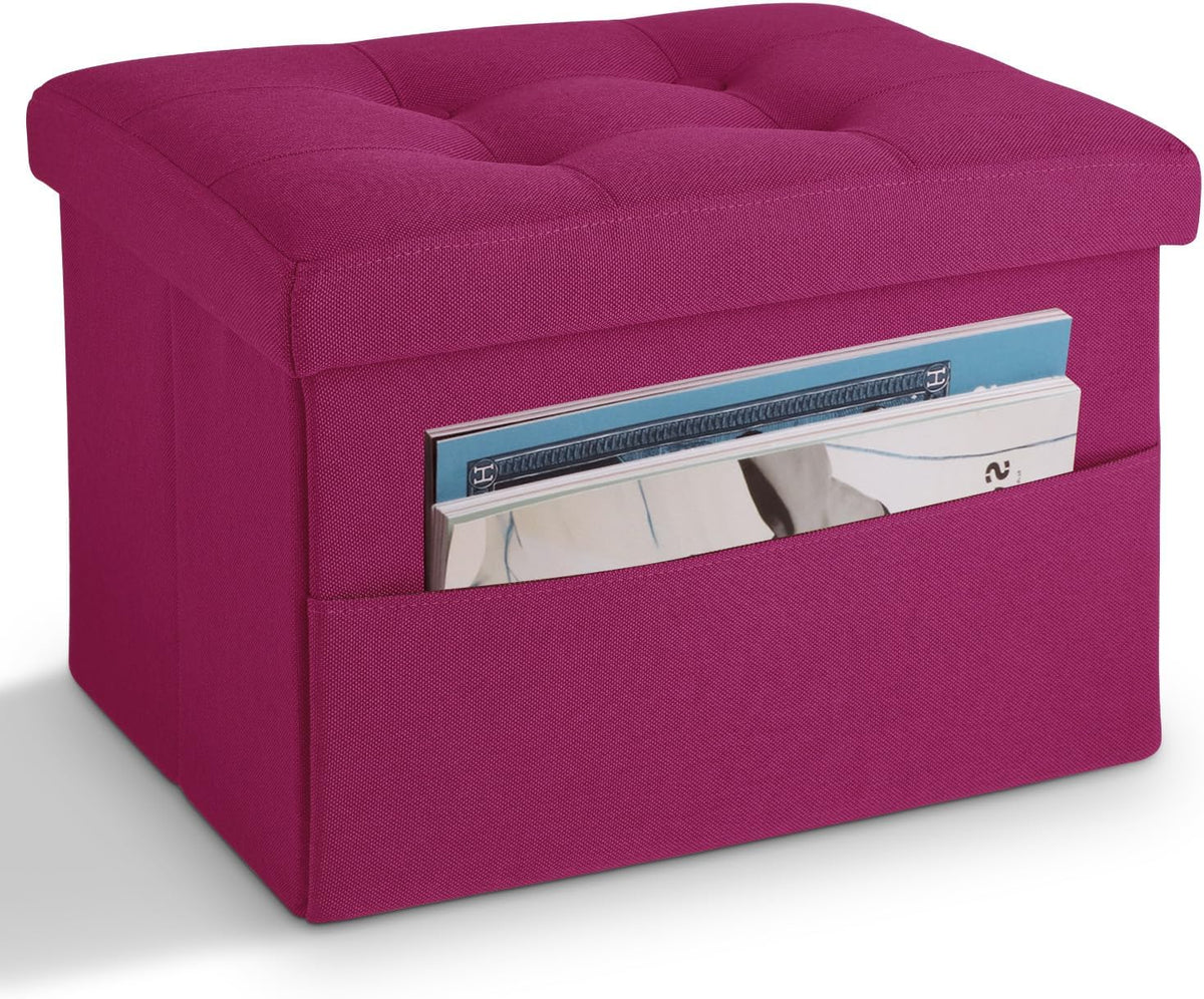 LINMAGCO Storage Ottoman Folding Foot Stool Foot Rest with Side Pocket Modern Ottoman with Storage