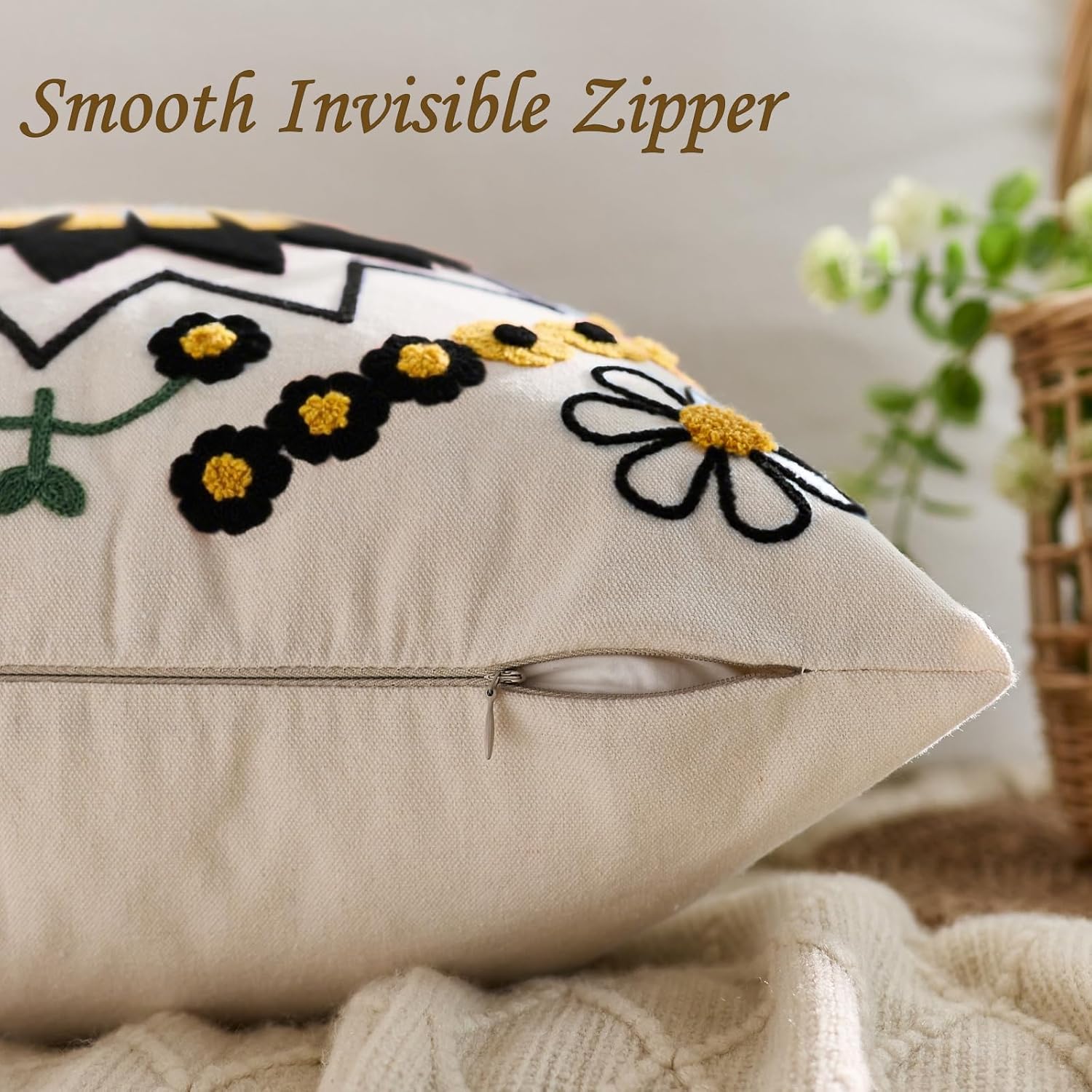 Embroidered Throw Pillow Cover 18x18 Classic Boho Floral Pattern Pillows Cover Outdoor Decorative