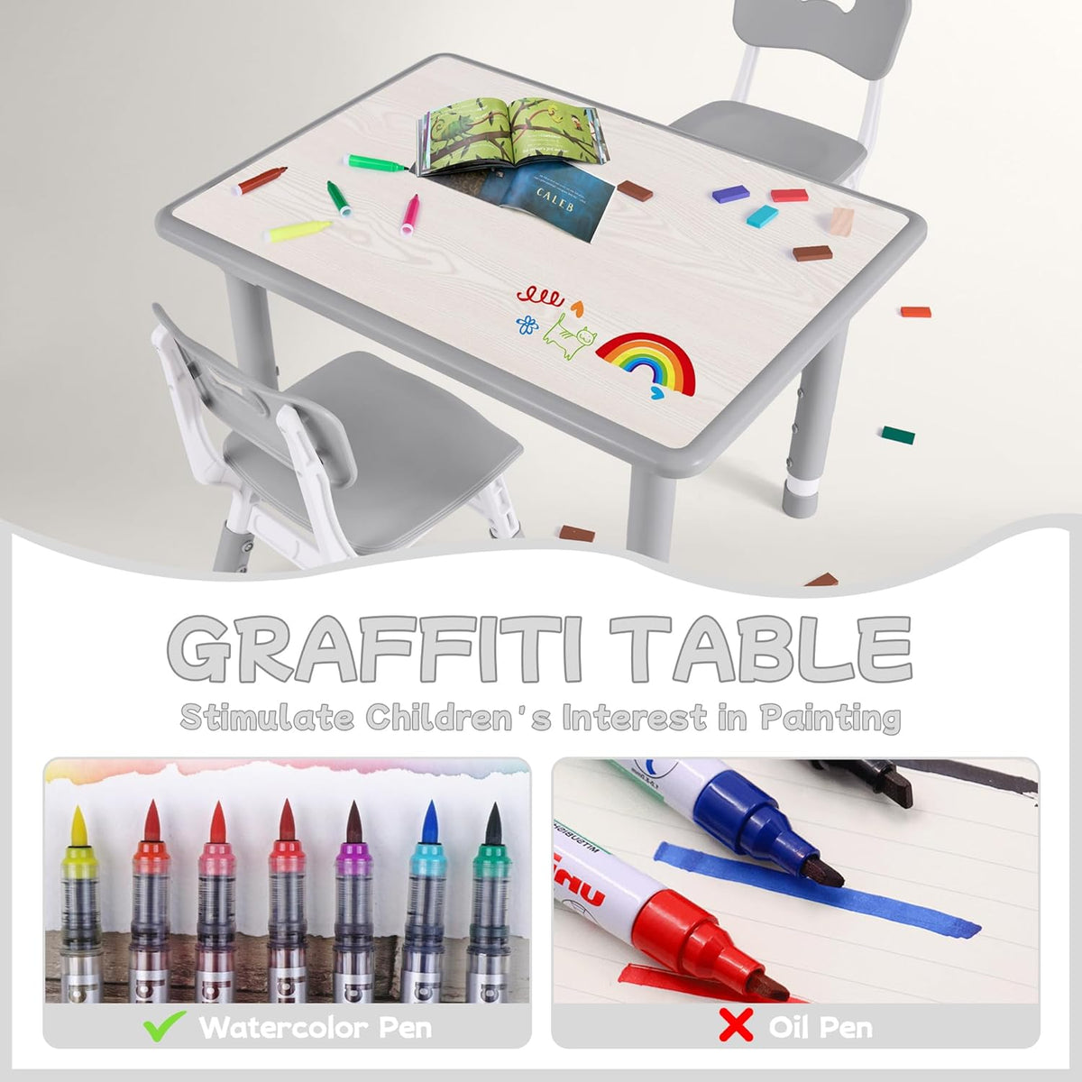 Toddler Table and Chair Set, Height Adjustable-Upgrade Kids Table and 2 Chairs for Ages 3-8