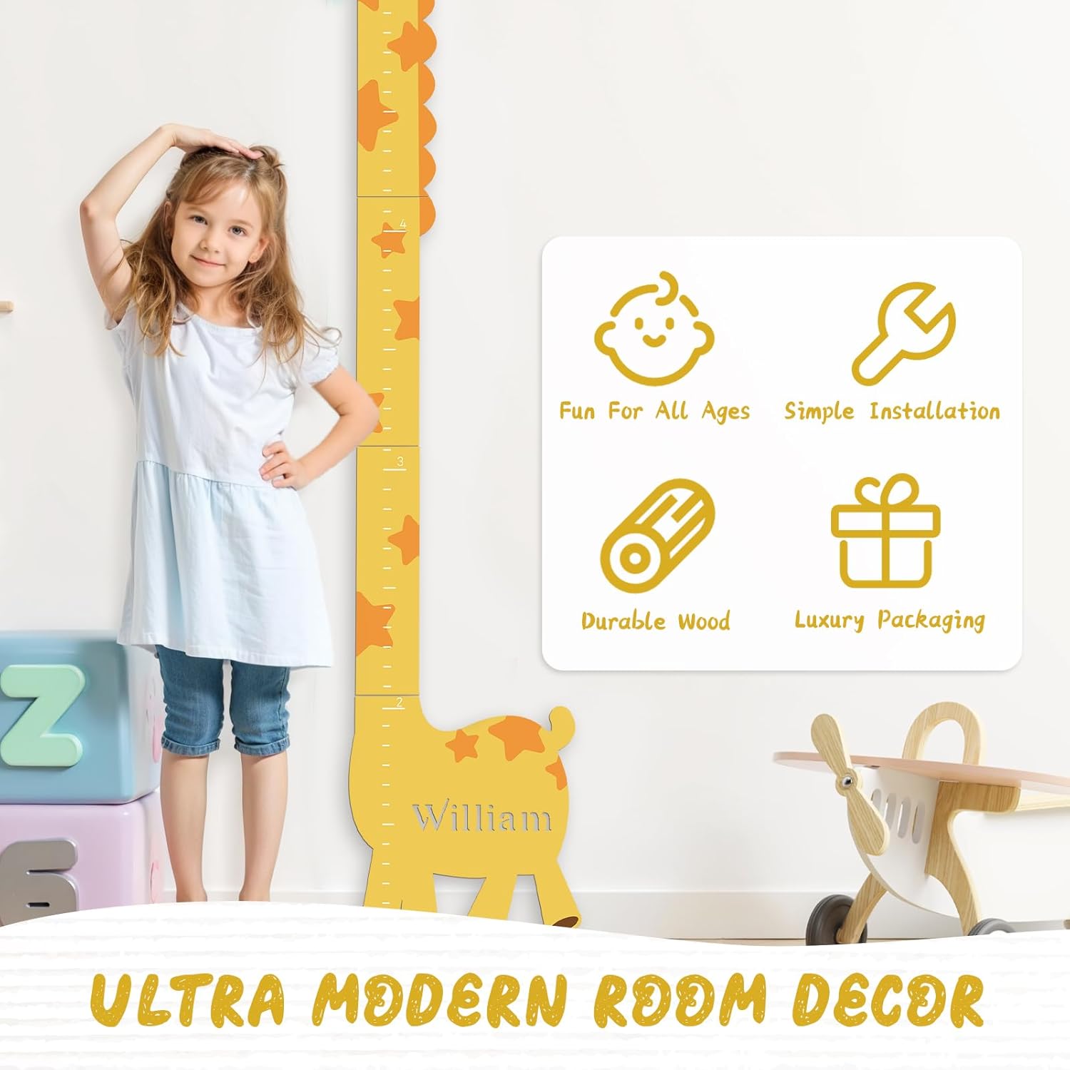 Personalized Name Growth Chart for Kids, Giraffe Height Chart for Boy Girls, Measuring Board for