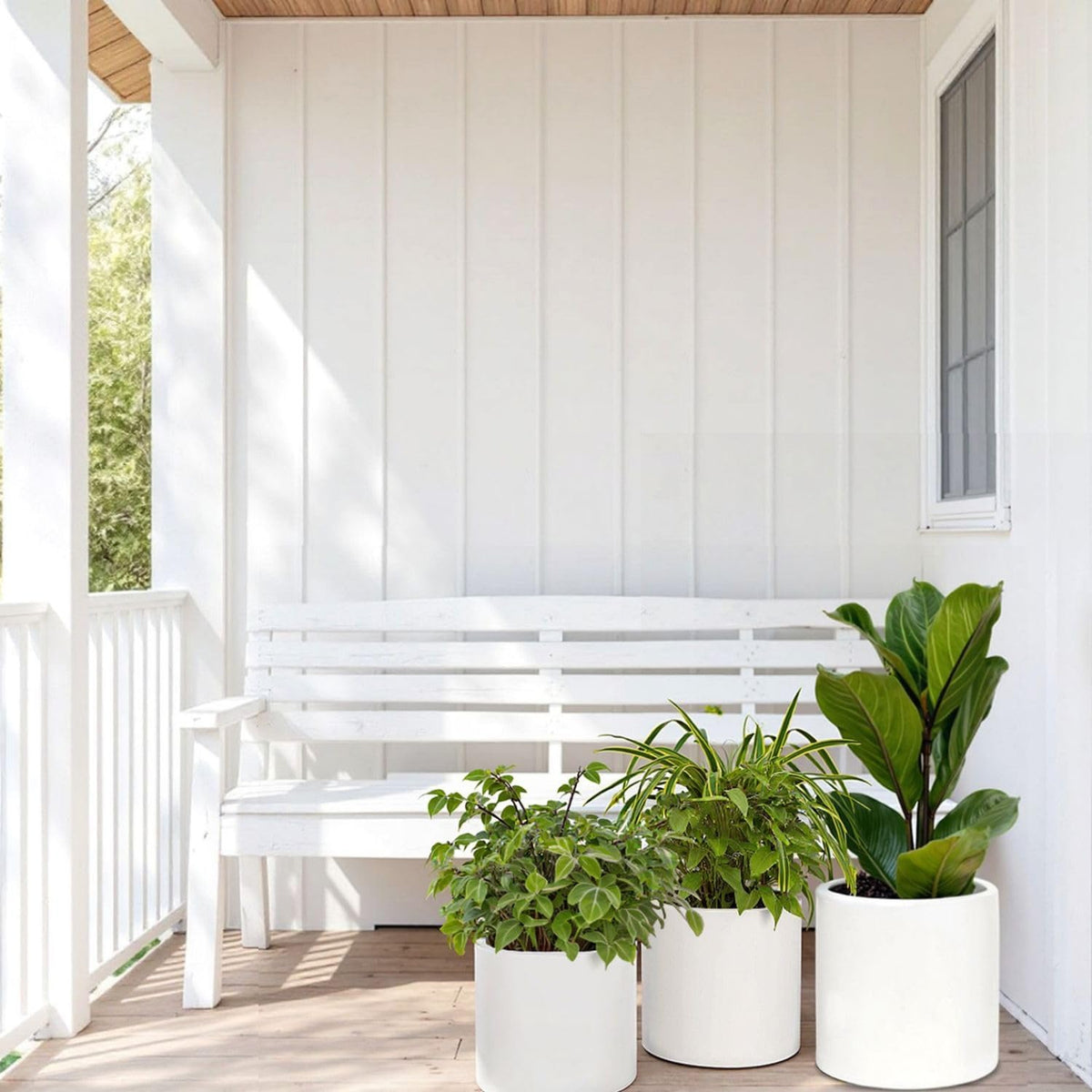 Fox & Fern Matte White Plant Pots with Drainage Plug (Set of 3) — Premium Lightweight Fiberstone 8