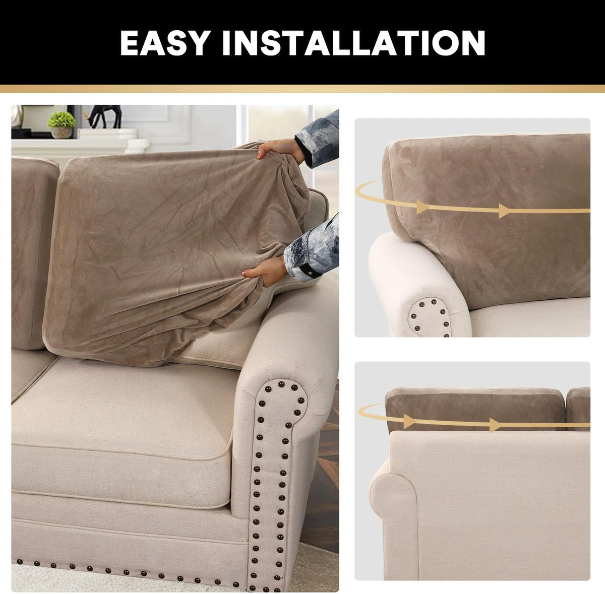 PrinceDeco Sectional Couch Covers Velvet Cushion Covers for Sectional Couch Washable Cushion Covers