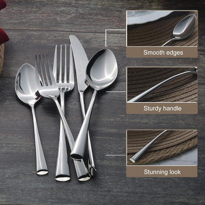Alata Bailey 20-Piece Forged Silverware Set Stainless Steel Flatware Set,Service for 4,Mirror