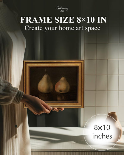 HUARCEY Gold Framed Vintage Wall Art for Living Room, Pear Fruits Painting Prints Shelf Decor for