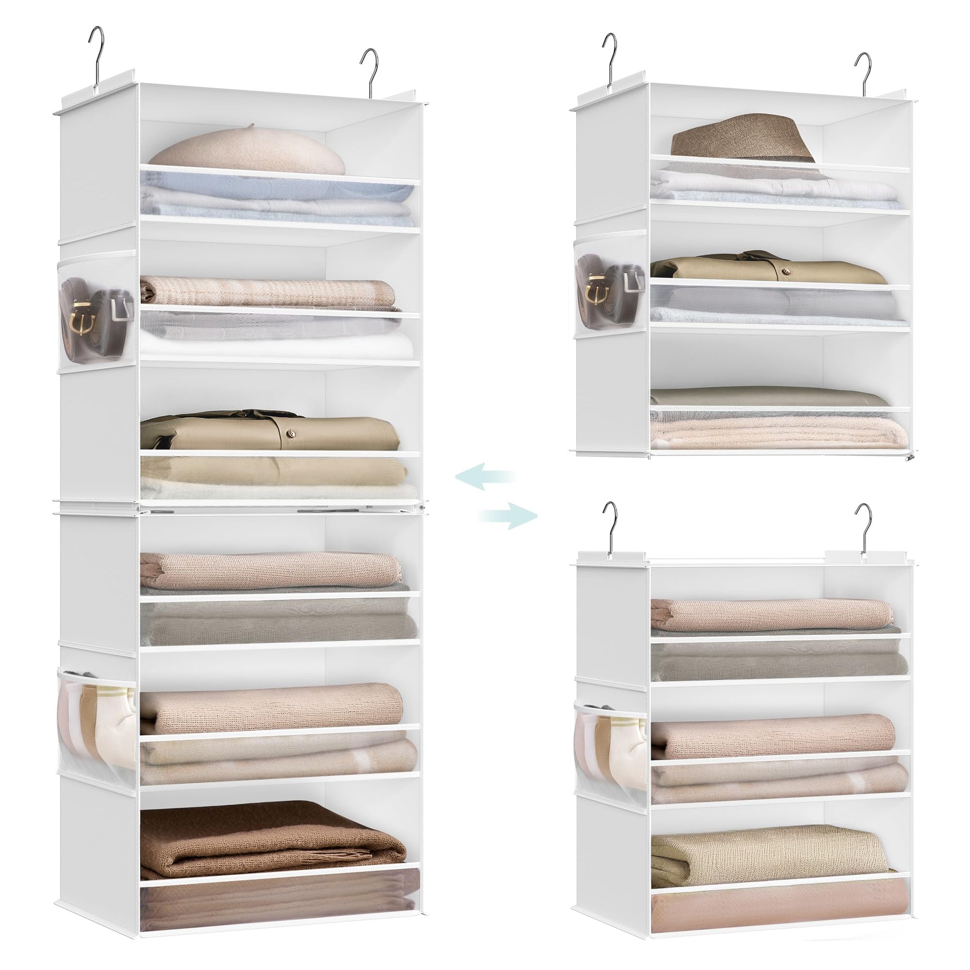SONGMICS Hanging Closet Organizer, 6-Tier Fabric Storage Shelf, Separable Closet Hanging Shelf with