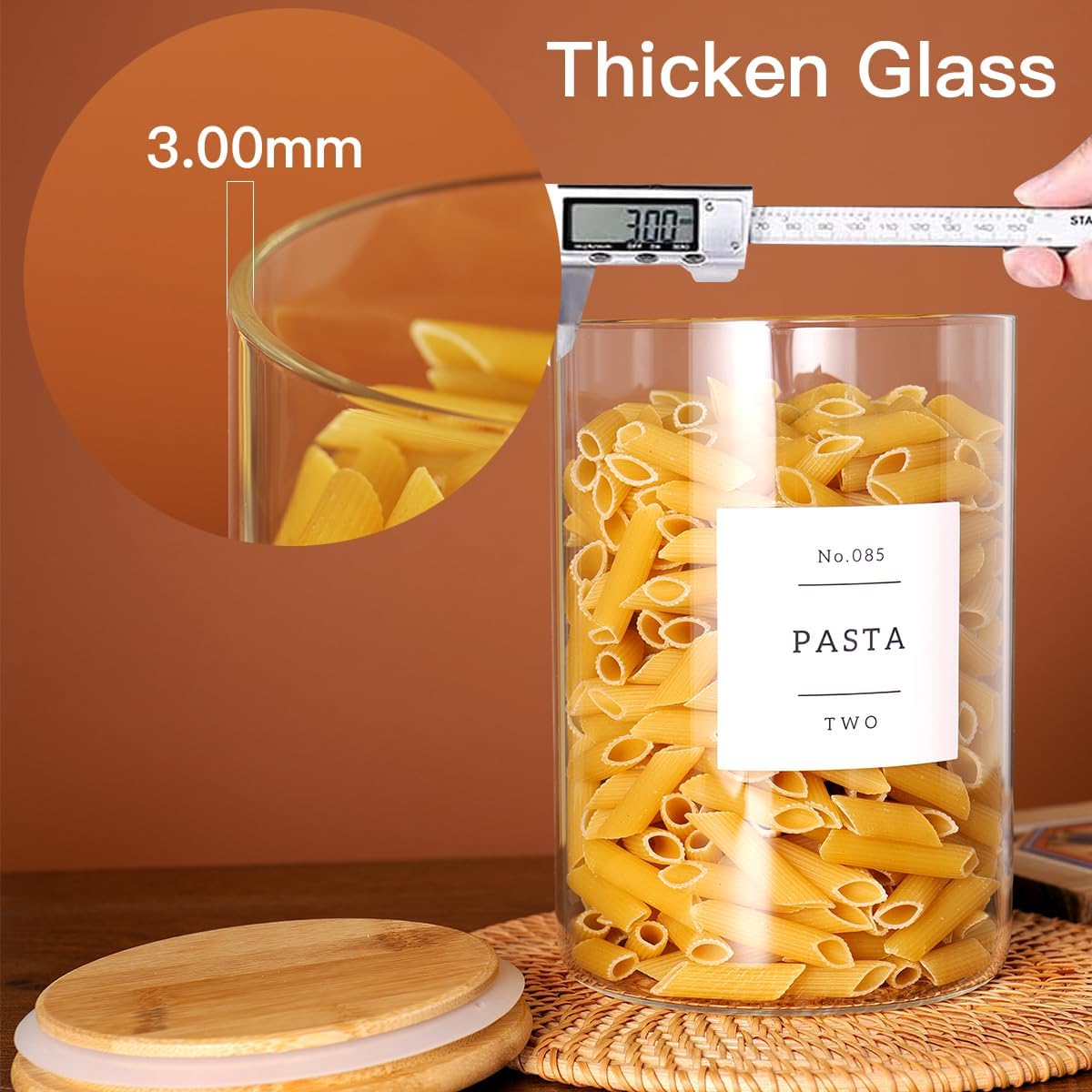 Set of 6 Glass Flour and Sugar jars with 132 Kitchen Pantry Labels - Thicken Large Glass Storage