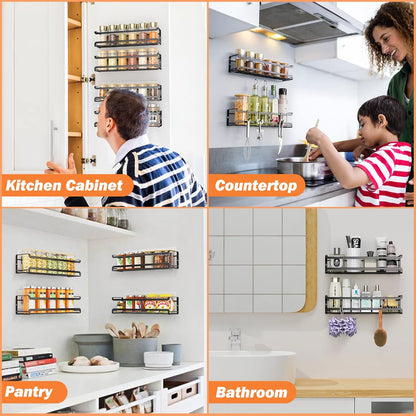 Spice Rack Wall Mounted 4 Pack,Space-Saving Spice Organizer for Spice Jars and Seasonings,Screw or