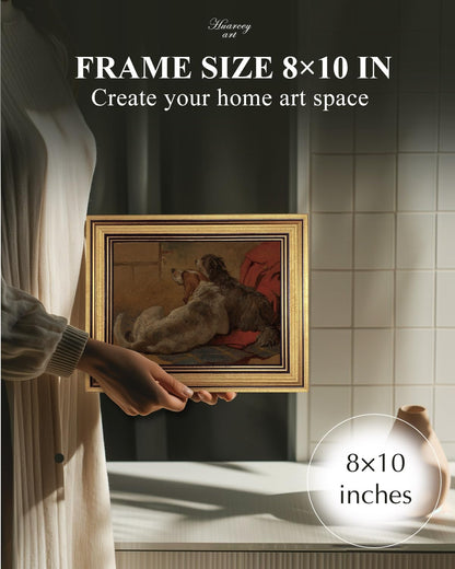 HUARCEY Gold Framed Vintage Wall Art for Living Room Dogs Oil Painting Wall Decor– Cozy Pet-Themed