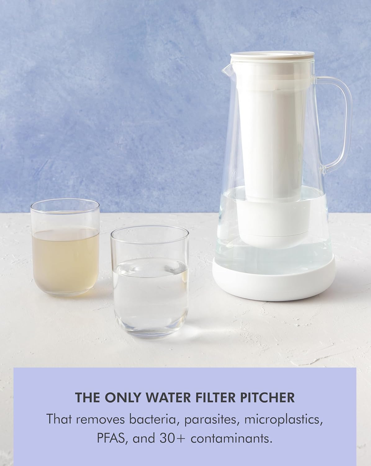 LifeStraw Home Water Pitcher, 7-Cup, White, Glass with Silicone Base, White, for Everyday
