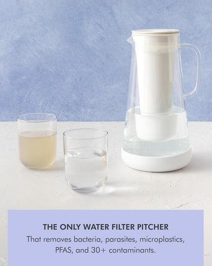 LifeStraw Home Water Pitcher, 7-Cup, White, Glass with Silicone Base, White, for Everyday