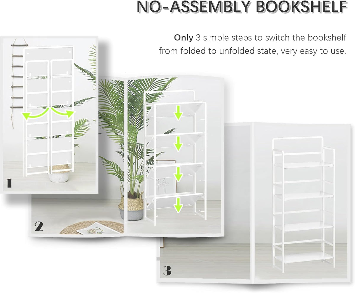 4NM No Assembly Foldable Bookshelf, 4-Shelf Collapsible Bookcase Storage for Small Spaces, 54" H