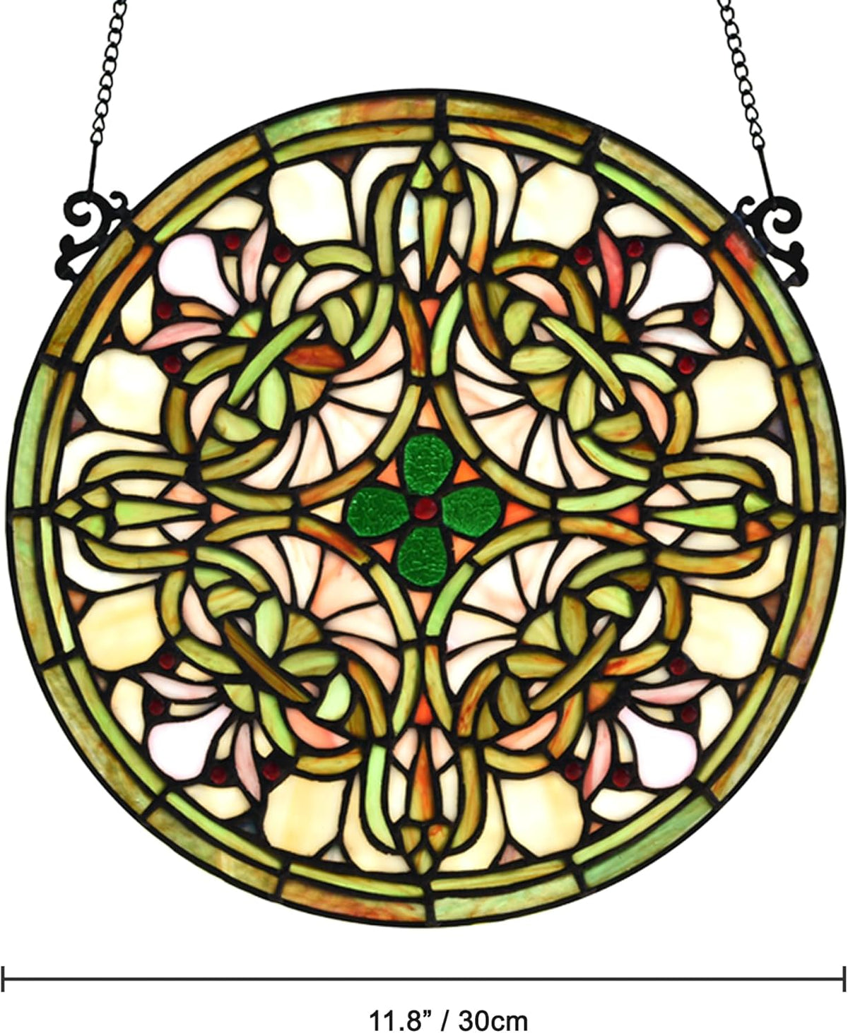 Tree of Life Tiffany Style Stained Glass Window Panel (KP122N), Yellow Sun Flower Design, Round