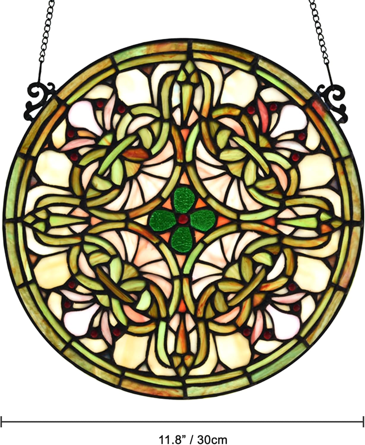 Tree of Life Tiffany Style Stained Glass Window Panel (KP122N), Yellow Sun Flower Design, Round