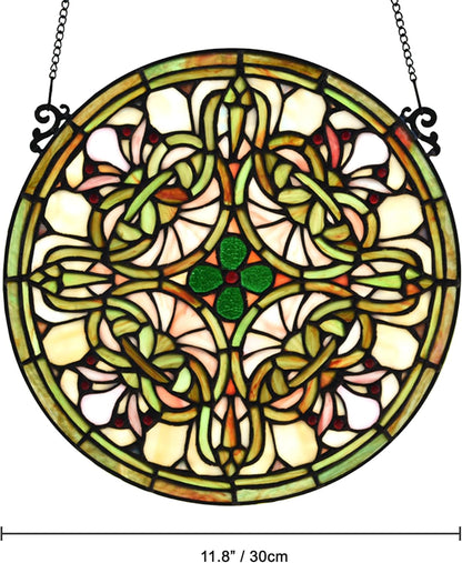 Tree of Life Tiffany Style Stained Glass Window Panel (KP122N), Yellow Sun Flower Design, Round