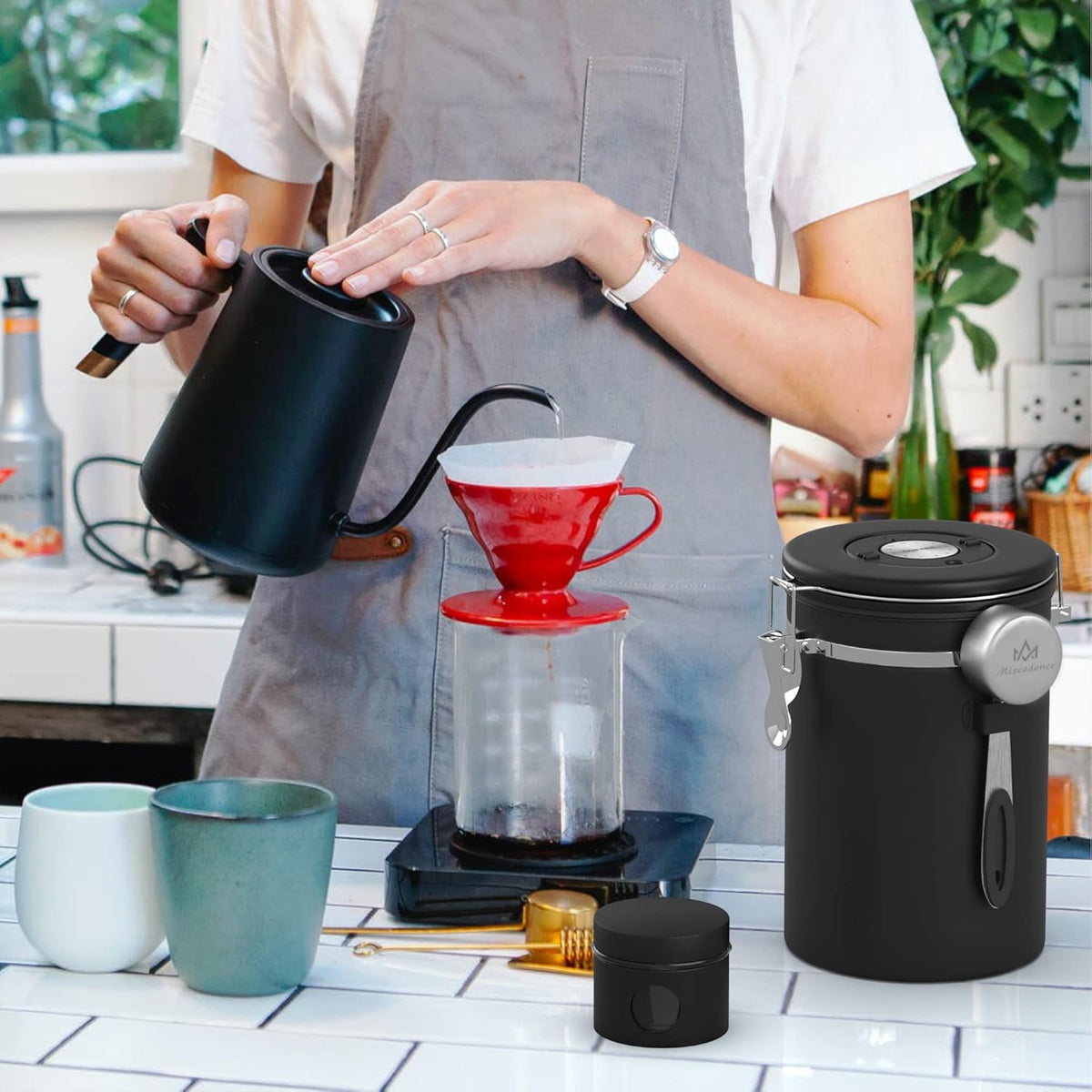 Coffee canister set for ground coffee with Date Tracker Travel Coffee jar,Stainless Steel Kitchen