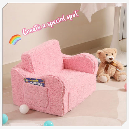Kids Chairs for Toddler, 2-in-1 Toddler Soft Sherpa Couch Fold Out, Convertible Sofa to Lounger for