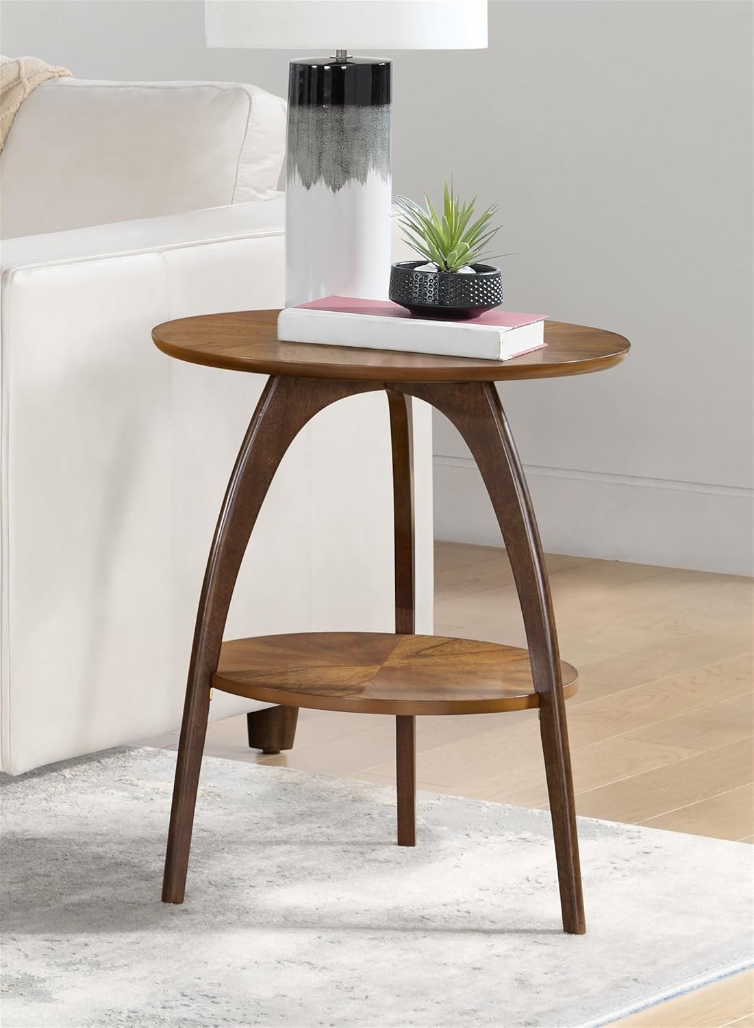 Martin Svensson Home LAX Two-Tone 20-Inch Caramel Brown Round Wood End Side Table with Walnut Legs