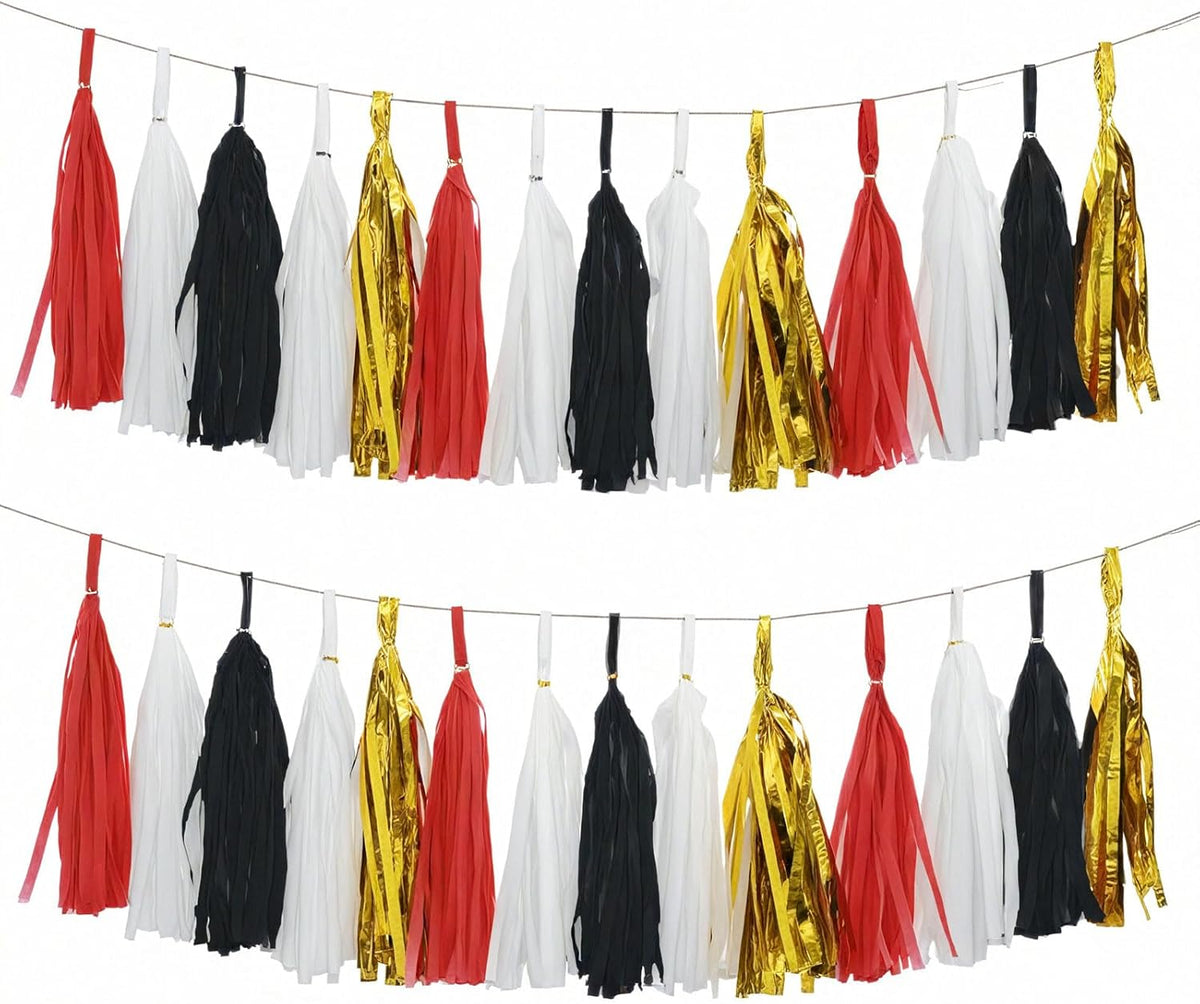 Red Black White Gold Paper Tassel, 20 Pack, Party Decorations for Birthday, Baby Shower, Sprot