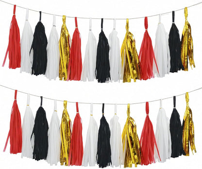 Red Black White Gold Paper Tassel, 20 Pack, Party Decorations for Birthday, Baby Shower, Sprot