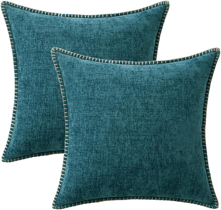 MIULEE Pack of 2 Couch Throw Pillow Covers 18x18 Inch Coastal Dark Teal Farmhouse Decorative Pillow