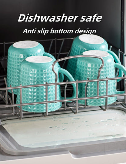 Ceramic Coffee Mugs 15 oz, Large Waffle Embossed Mug Set with Handle, Unique Coffee Cups for Latte