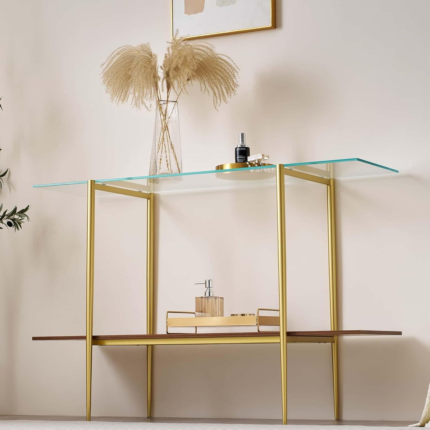 Extra Large Glass Console Table for Living Room, Foyer & Entrance, L47 x W16 x H31, Mid-Century