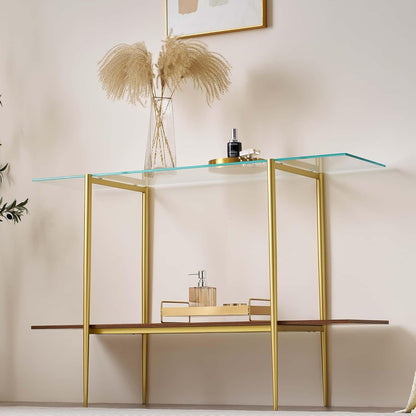 Extra Large Glass Console Table for Living Room, Foyer & Entrance, L47 x W16 x H31, Mid-Century